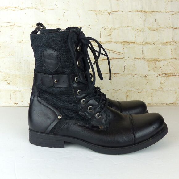 J75 Jump Deploy Combat Boots Men 8 Fit 9 Black Leather Lace Up Zip Military Moto - Picture 5 of 15